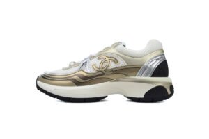 Chanel Khaki Tricolor Leather Sneakers Fabric & Laminated